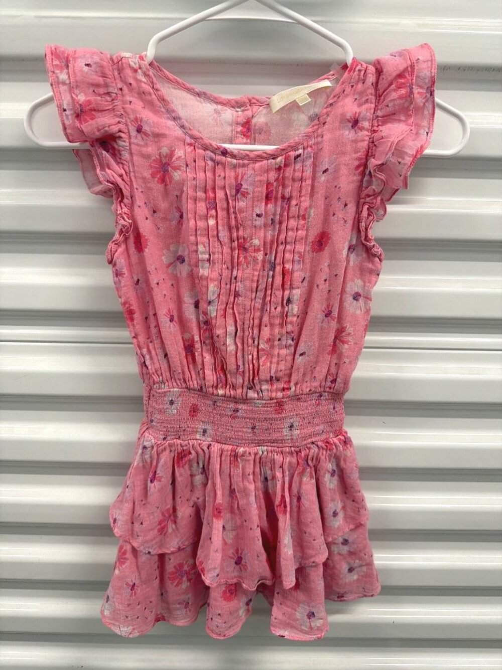 LoveShackFancy Floral Print Ruffle Mini Dress Girls Size 5-6Y